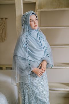 Dress Biru Lengan Balon