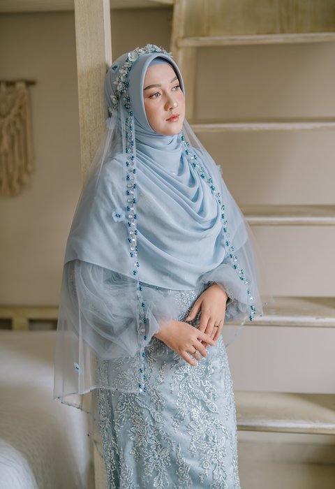 Dress Biru Lengan Balon