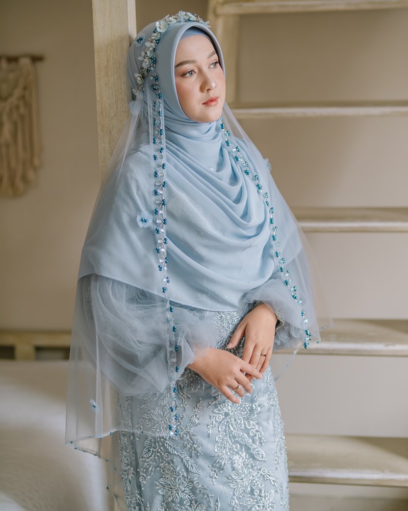 Dress Biru Lengan Balon